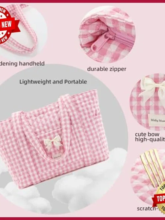 Quilted Tote Bags Set, Lightweight Nylon, Multi-Pocket Design, 16.5x12x5 - Picture 6 of 7